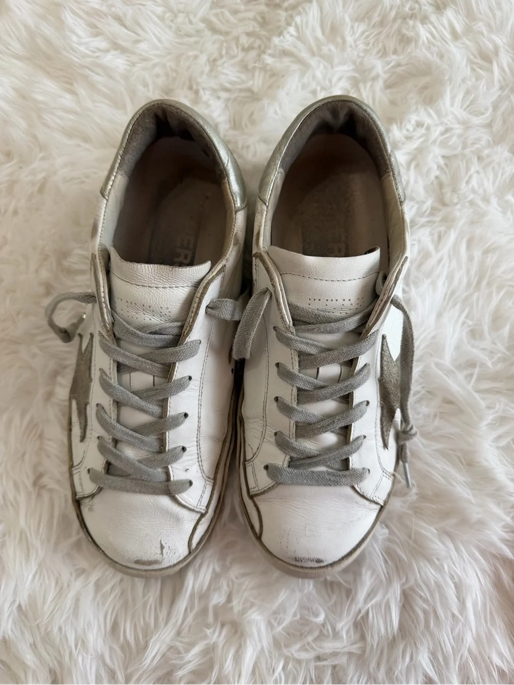 Golden Goose White with Silver Star Low-Top Sneakers Size 37 US 7